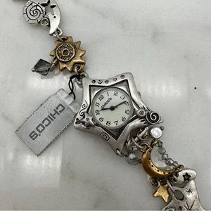 NWT Chicos Star, Sun, Moon Charm Bracelet Watch, Two-Tone